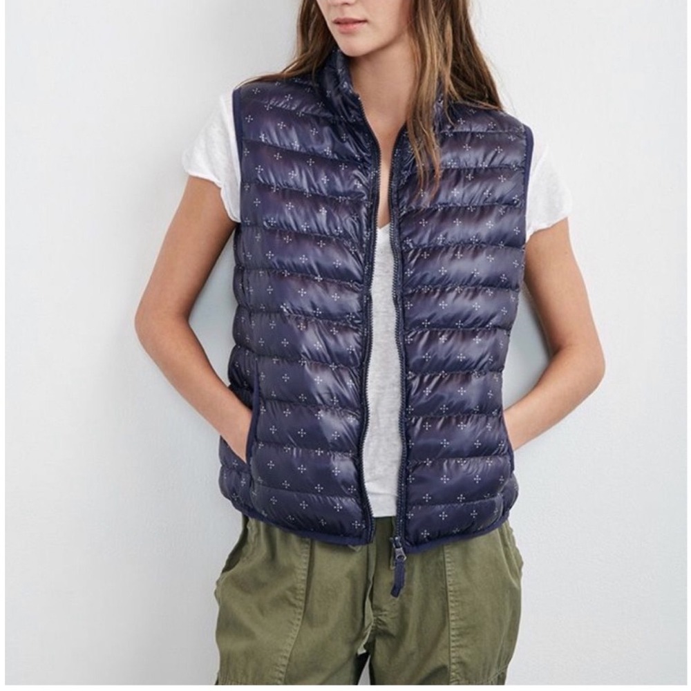 Velvet by Graham & Spencer Diedree Quilted Puffer Vest Sz S Navy‎ Geo Print